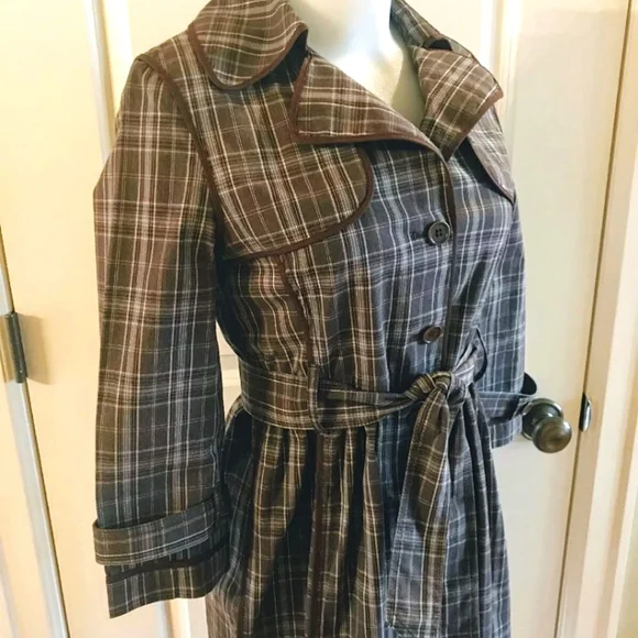 Retro Mod Plaid Belted Trench Coat - BCBGMAXAZRIA
